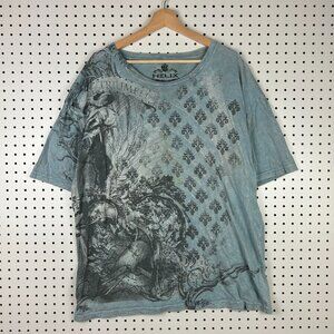 Helix Y2K T Shirt  XL Blue Rhinestone Grunge Skater Sword Graphic Fleur De Lis‎